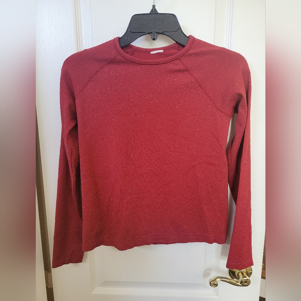 Athleta Girl Power Up Seamless Long Sleeve Top Clover Berry Shimmer Size Large